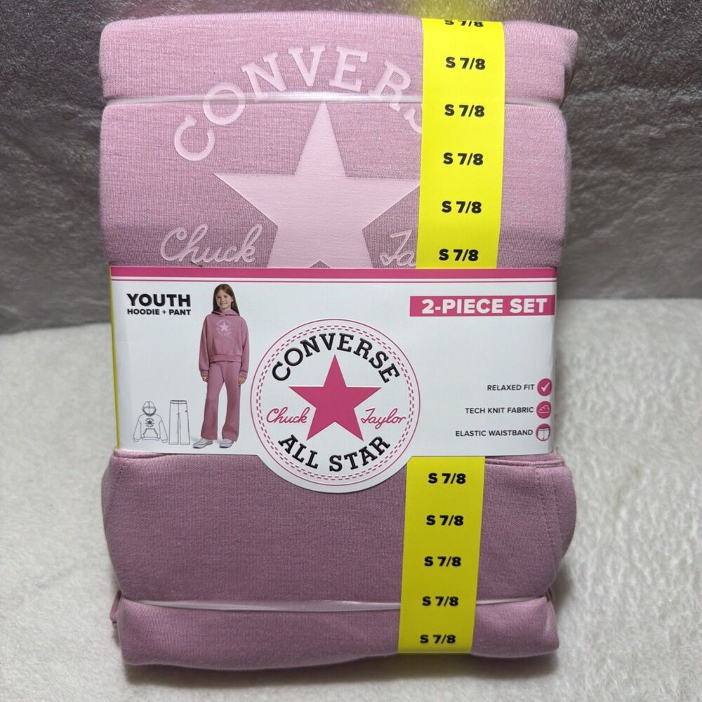 Converse Girls Size S 7/8 Pink Hoodie Pants Set 2 Piece All Star Outfit